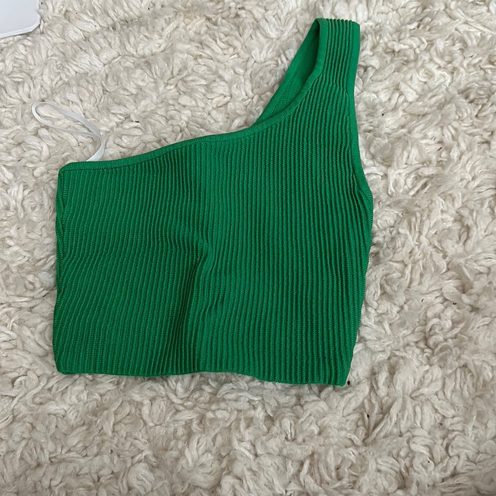 Babaton, one strap green ripped crop top